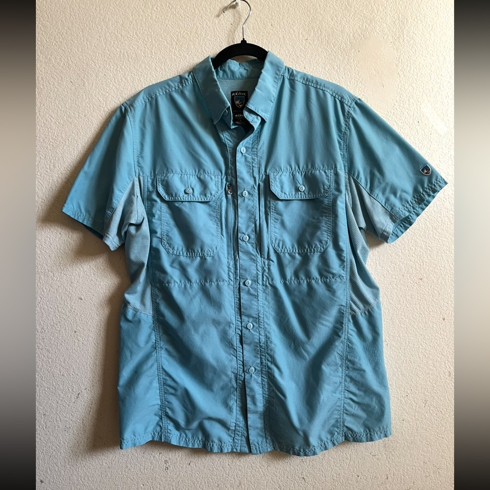 Kuhl Shirt Mens medium Blue Airspeed Short Sleeve Outdoor Hiking Button up